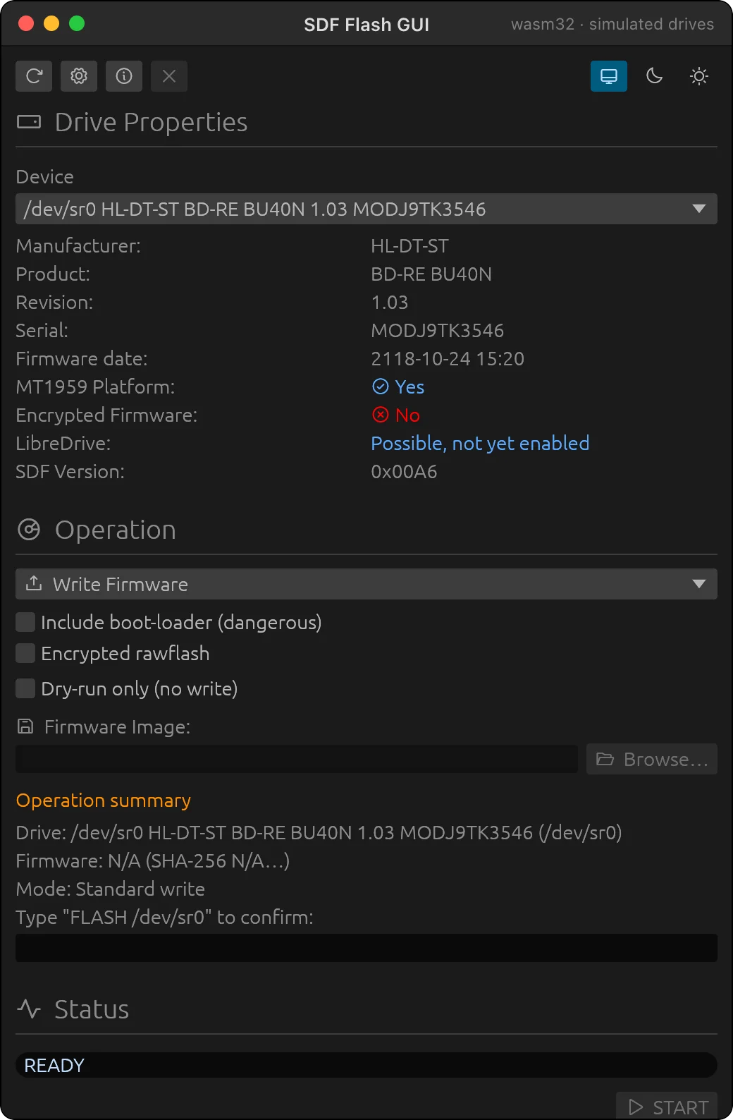 SDF Flash GUI app window